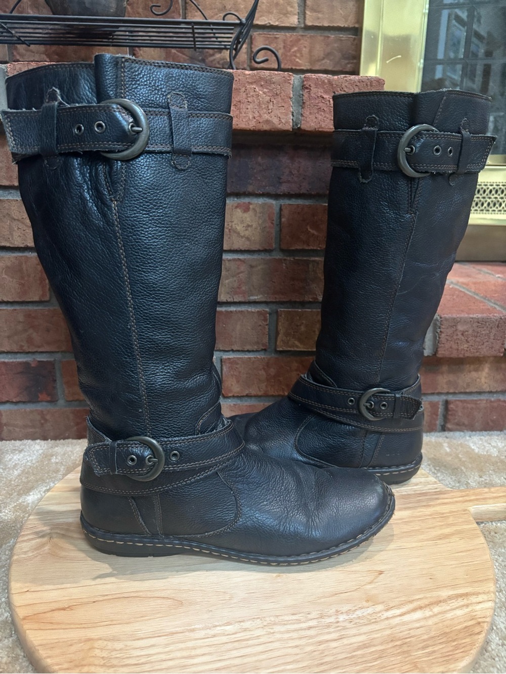 b.o.c. Black Leather Classic Knee-High Riding Moto Boots Buckle Accents Size 10